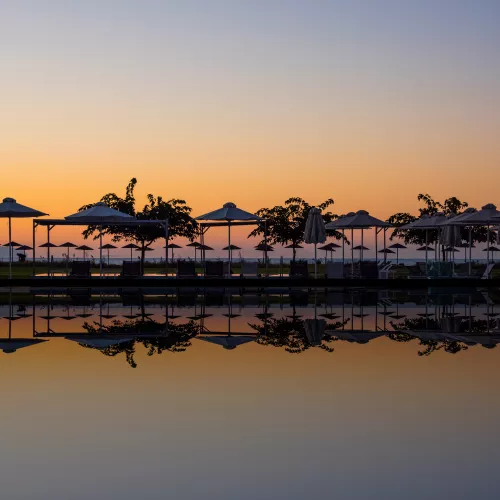 Sunset at the Neilson Messini Beach Club in Greece