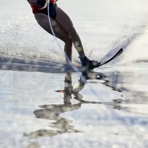 Woman water skiing in Greece