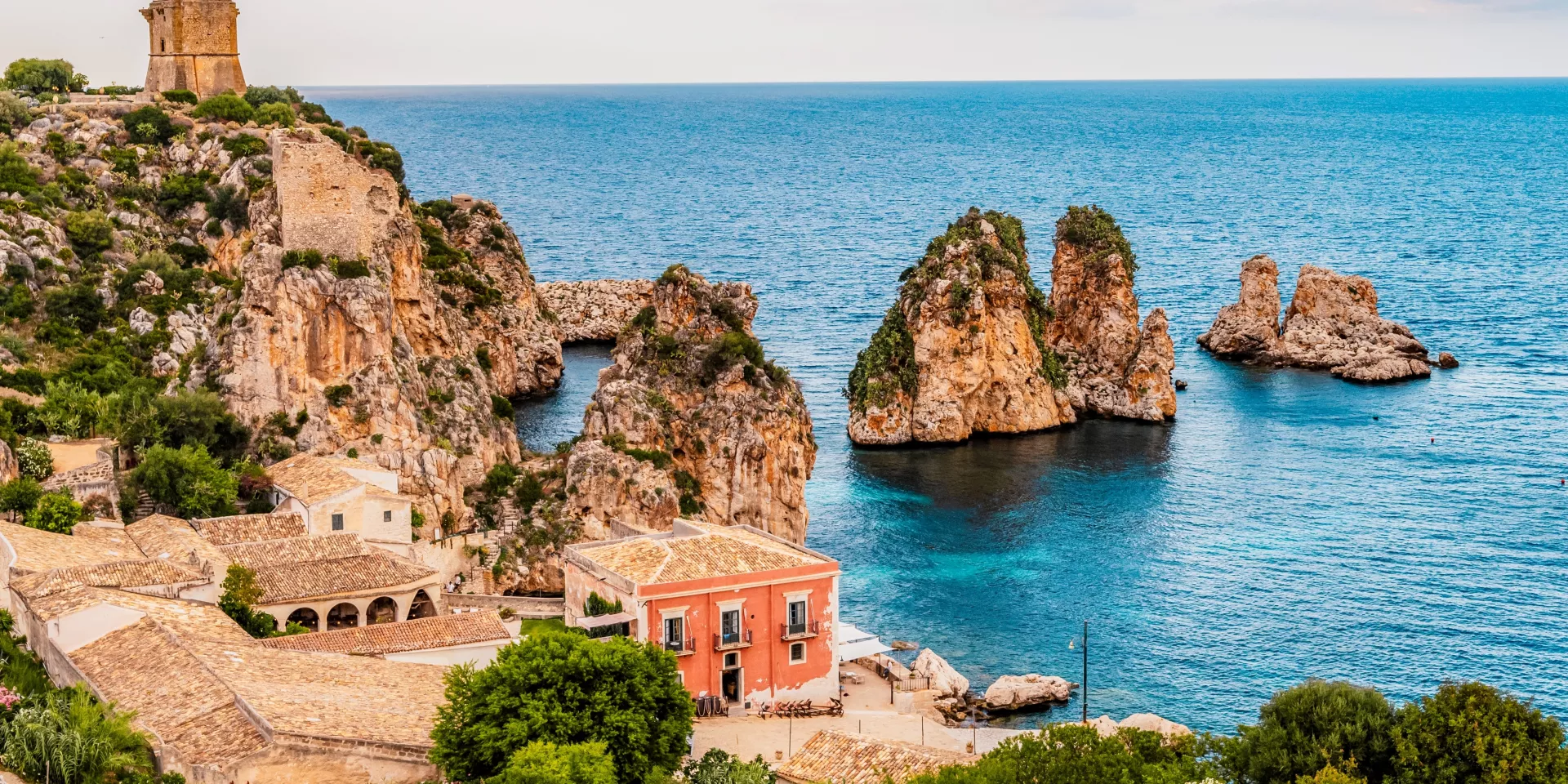 Tonnara of Scopello or Faraglioni e Vecchia Tonnara di Scopello in Trapani Province, Sicily, Italy 