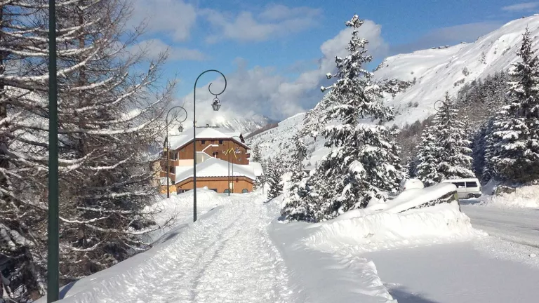 Snowy vistas of the hotel