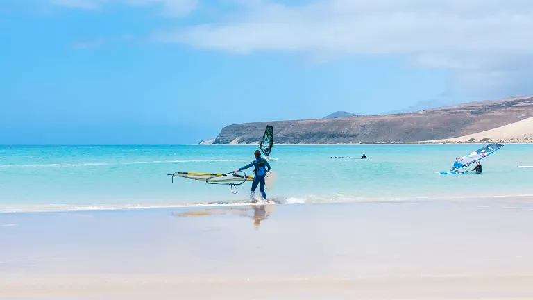 windsurfing at Sotavento Beach in Costa Calma