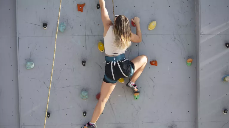 Try the climbing wall at Messini Beach Club