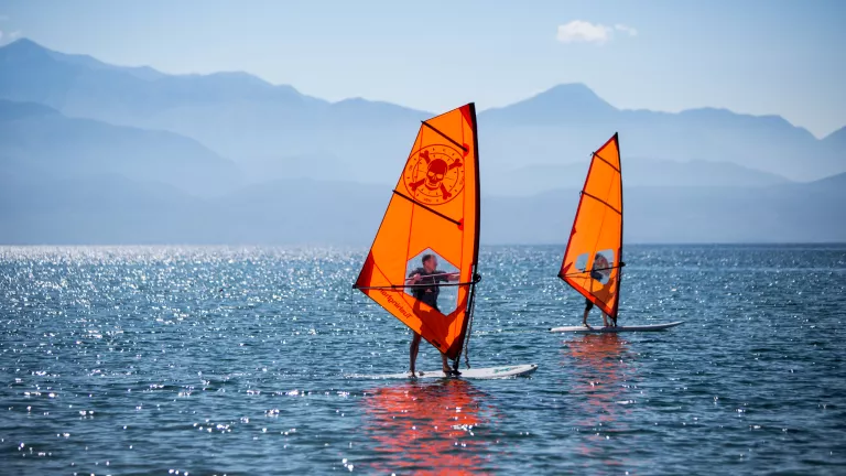 Beginner windsurfing at Messini Beach Club