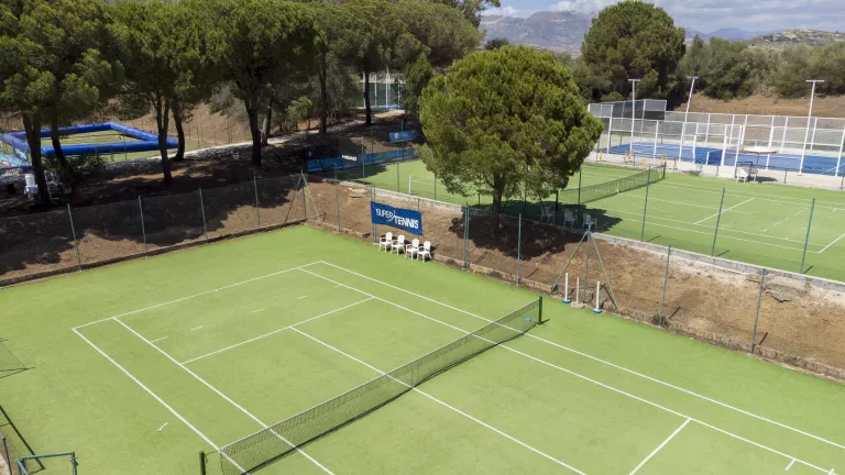 Racket sports centre with six tennis courts, two padel courts and eight pickeball courts at Neilson x Mangia's Torre del Barone