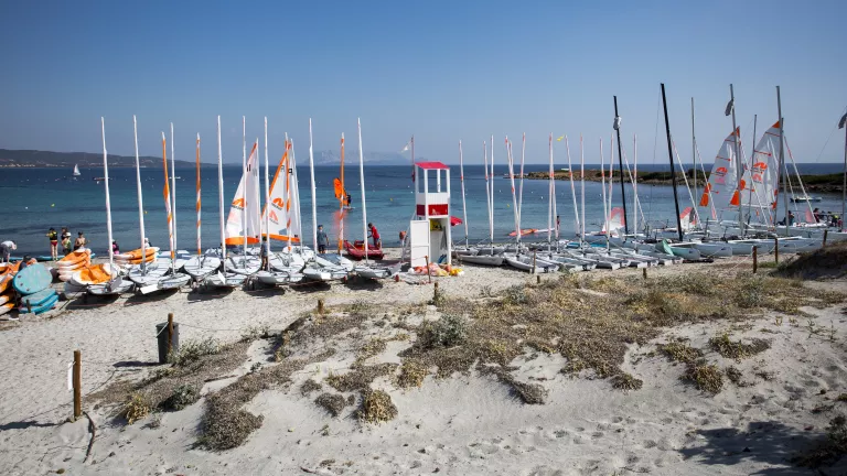 Sailing boats on the beach at Baia dei Mori Beach Club