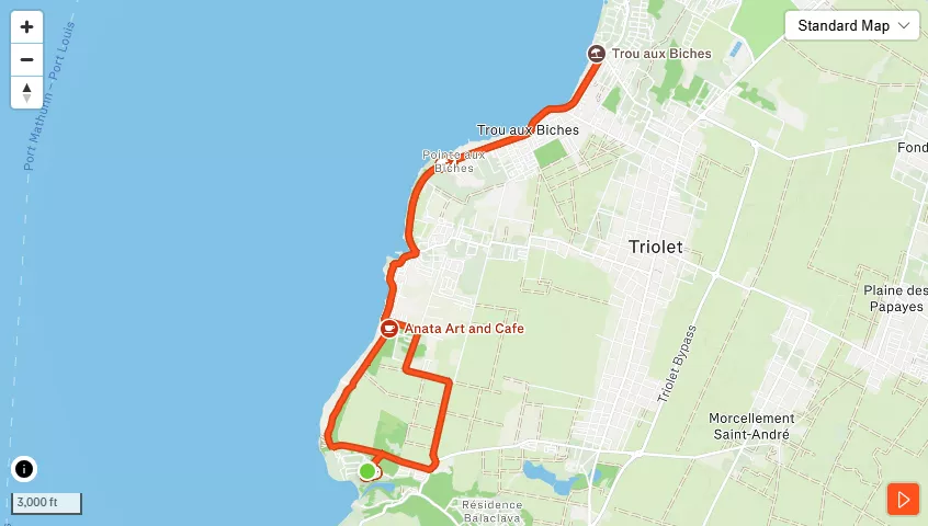 Blue 17km strava route