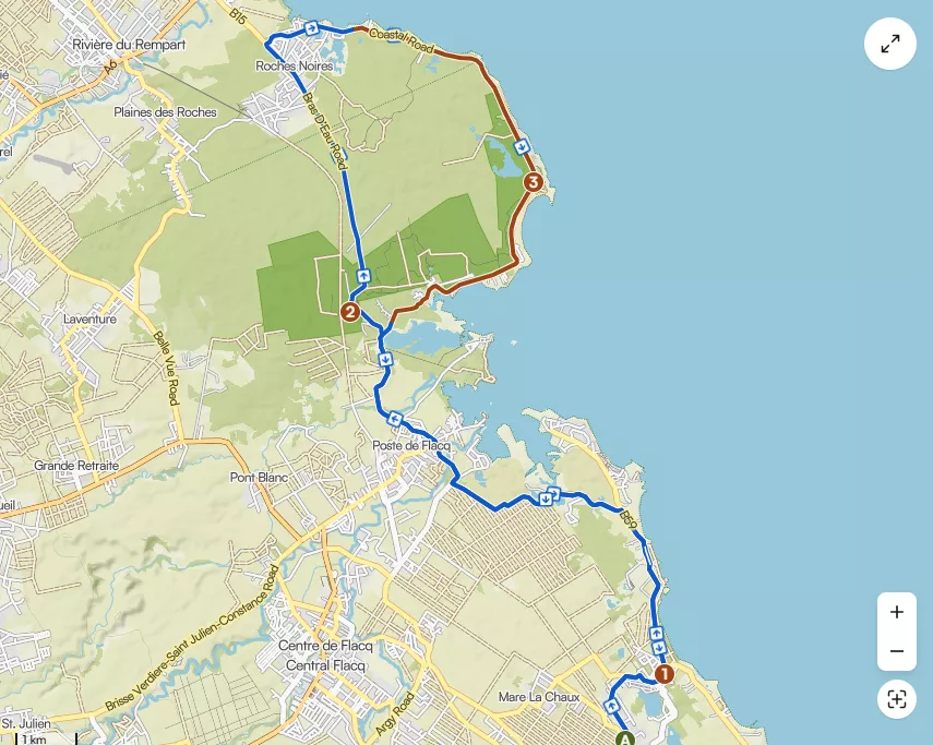 east coast cruise route mauritius cycling