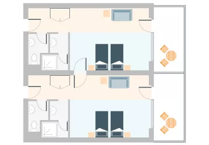 TWO INTERCONNECTING HOTEL ROOMS WITH SEA VIEW