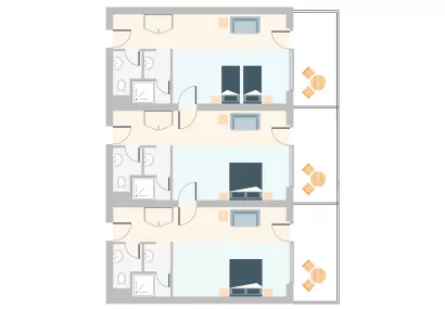 THREE INTERCONNECTING HOTEL ROOMS WITH SEA VIEW