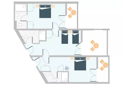 Three interconnecting rooms with sea view