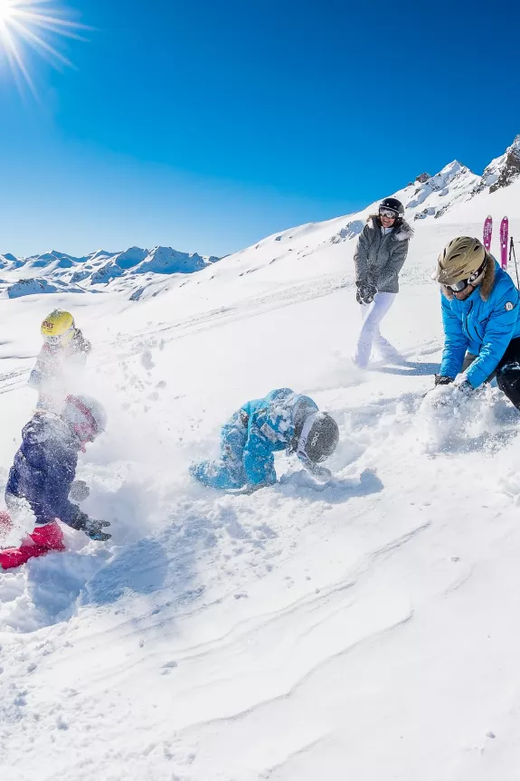 family skiing