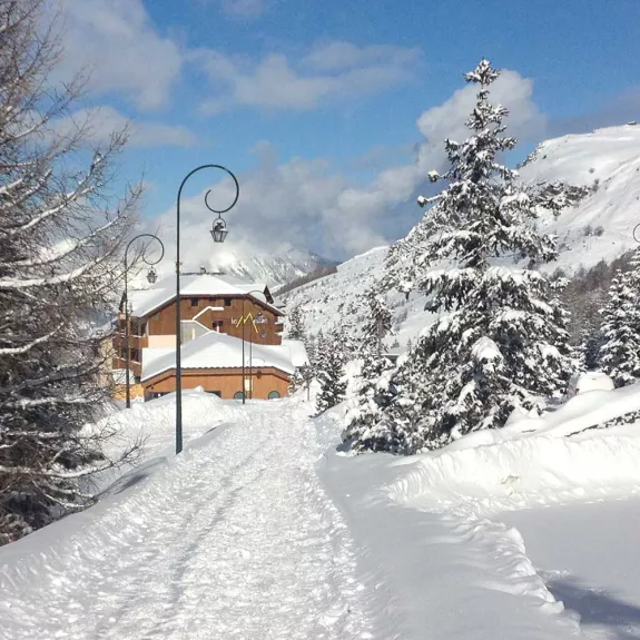 Snowy vistas of the hotel