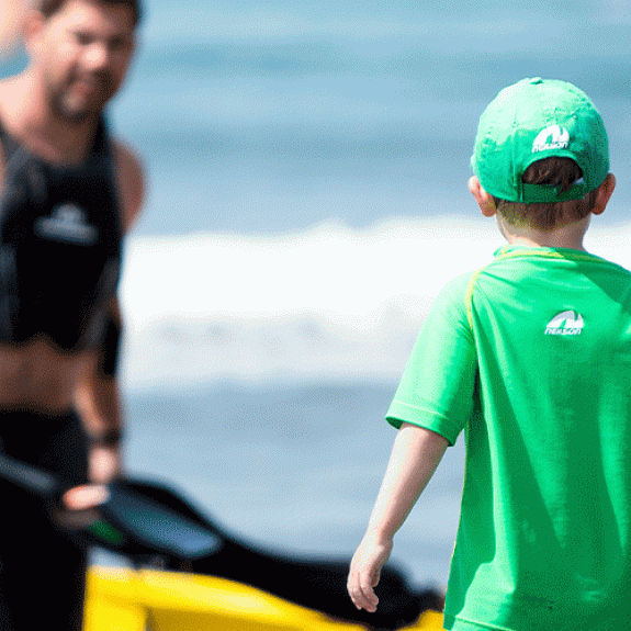 Dad and son kayaking