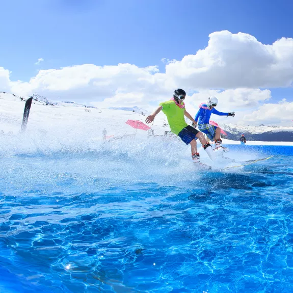 skiers having fun with Spring conditions