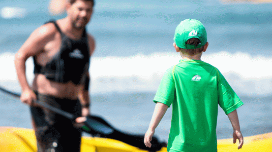 Dad and son kayaking