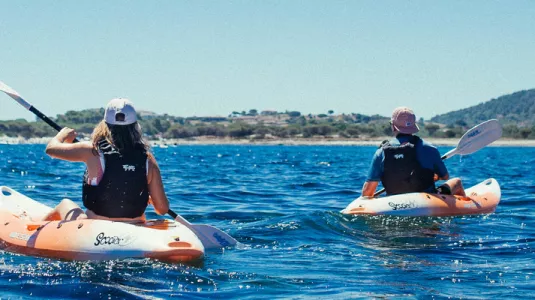 two people kayaking in Sardinia