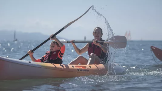 Woman and child Kayaking