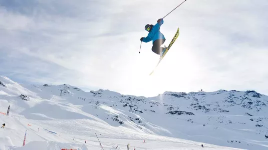 A skier getting air