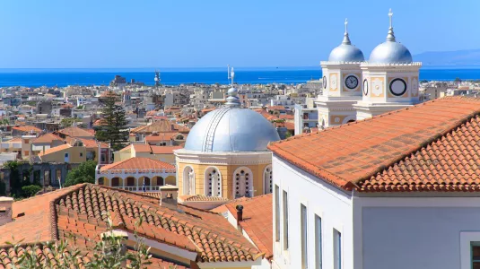 A view of a town through the rooftops