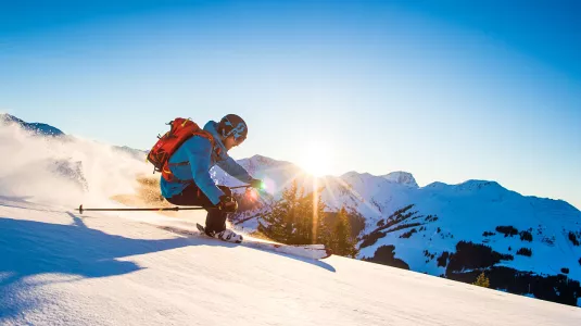 Solo skier in powder