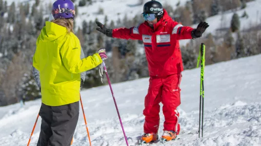 teaching skiing