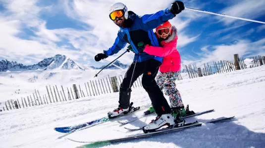 family skiing
