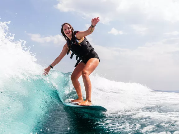 young girl wakeboarding