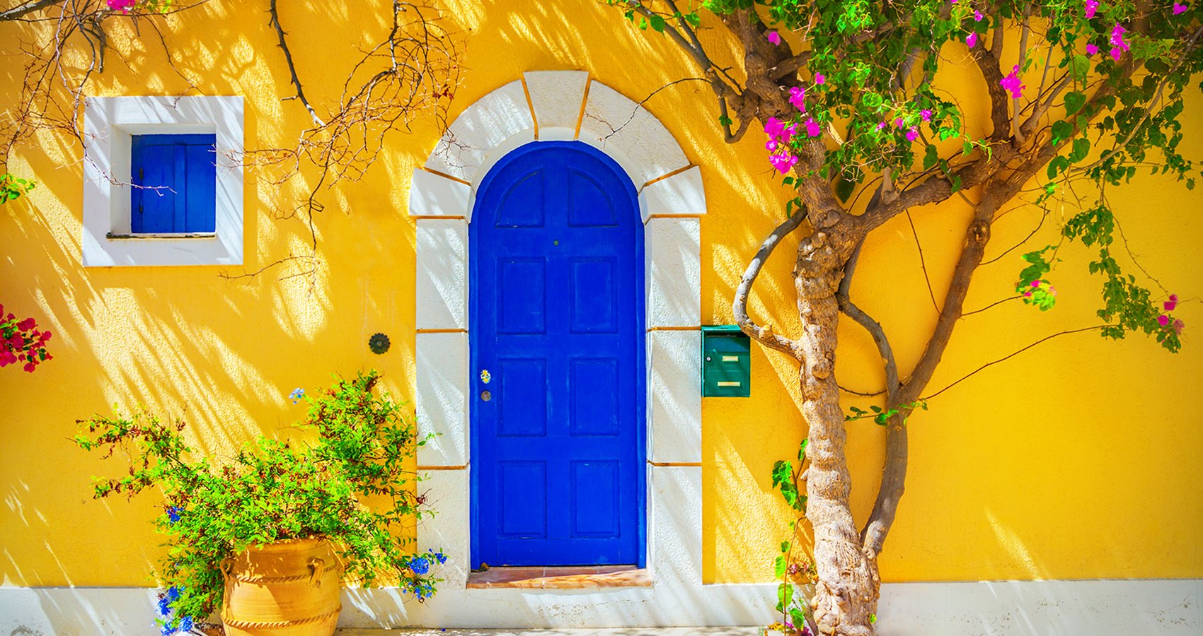 Greek house with blue door